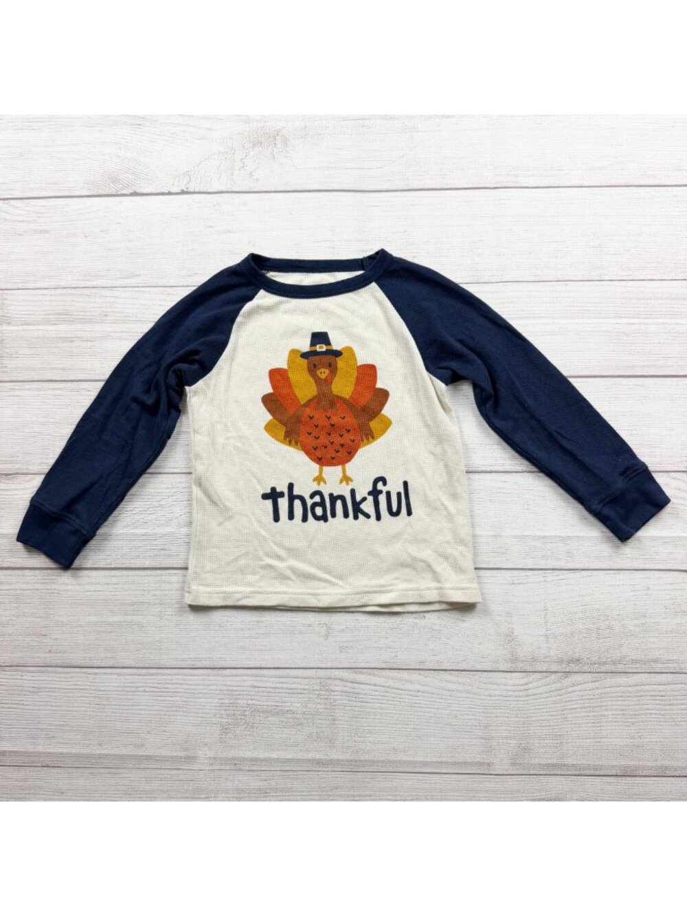 The Children's Place Thankful Turkey Long Sleeve Shirt Waffle Knit 4T